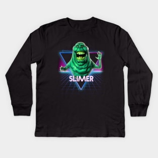 Slimer Ghostbusters Retro 80s Neon Landscape Kids Long Sleeve T-Shirt